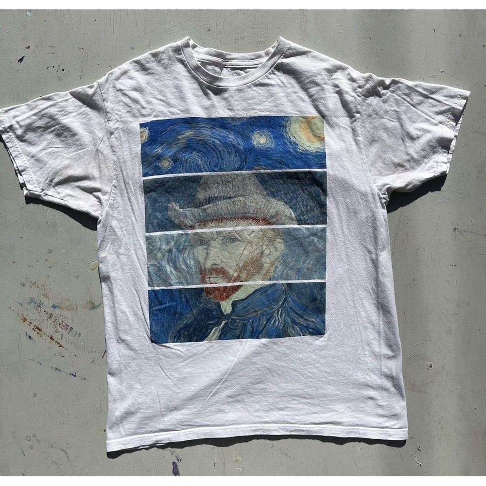 Men's Vincent Van Gogh T-Shirt White Art L Impressionist Portrait Ear Dutch